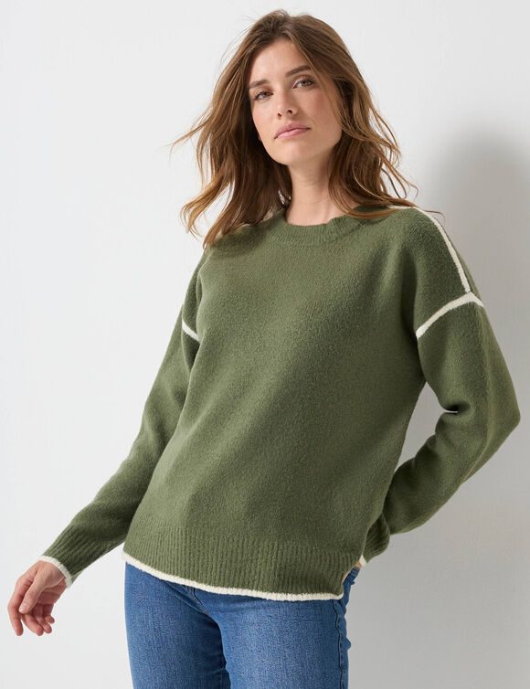 Pull bicolore en maille moelleuse (kaki) Pull bicolore en maille moelleuse (kaki)